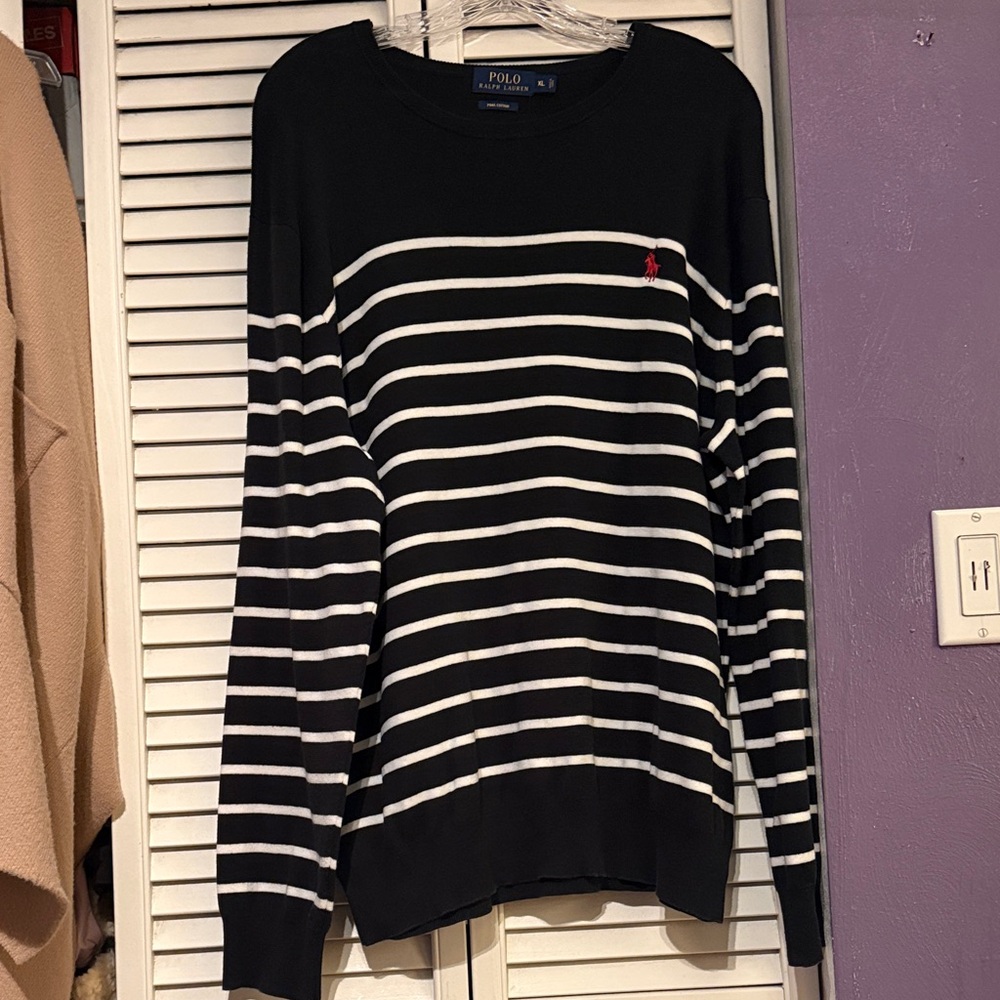 Polo by Ralph Lauren Navy and White Striped Crewneck Sweater